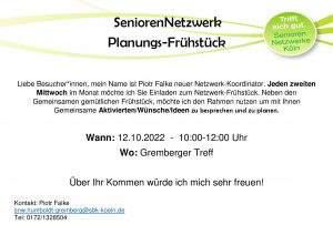 Senioren Planungs-Frühstück @ Gremberger Treff